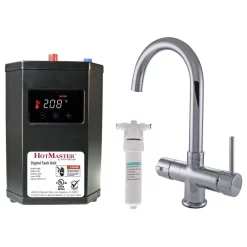 Contemporary 14" Hot And Cold Water Faucet With HotMaster DigiHot Digital Tank, Polished Chrome