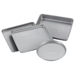 Farberware Nonstick Bakeware 4-Piece Toaster Oven Set, Gray