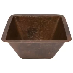 Premier Copper Products 15" Square Hammered Copper Bar/Prep Sink With 2" Drain Size, 2"