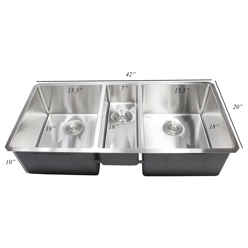 42" 16 Gauge Undermount Triple Bowl Stainless Steel Sink Package - Image 7