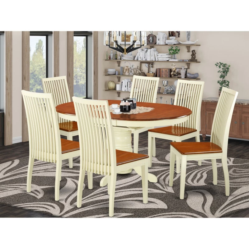 7-Piece Dinette Set With Kenley Table And 6 Chairs, Buttermilk And Cherry - Image 4