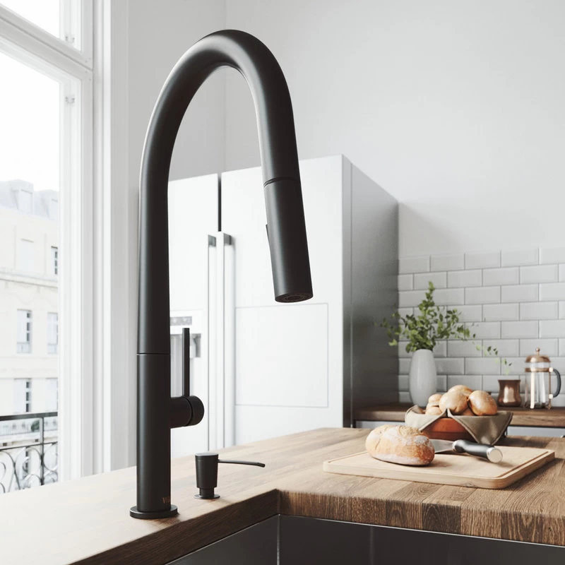 VIGO Greenwich Pull-Down Kitchen Faucet With Soap Dispenser, Matte Black - Image 5