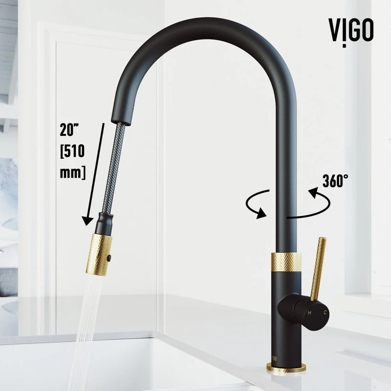 VIGO Bristol Kitchen Faucet, Matte Brushed Gold/Matte Black - Image 9