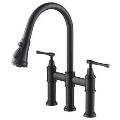 Allyn Traditional 3-Function Bridge Pull-Down Kitchen Faucet Matte Black