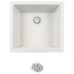 805 Dual-mount Single Bowl Kitchen Sink, White, Colored Strainer