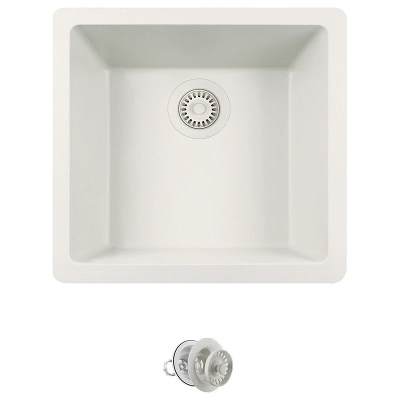 805 Dual-mount Single Bowl Kitchen Sink, White, Colored Strainer