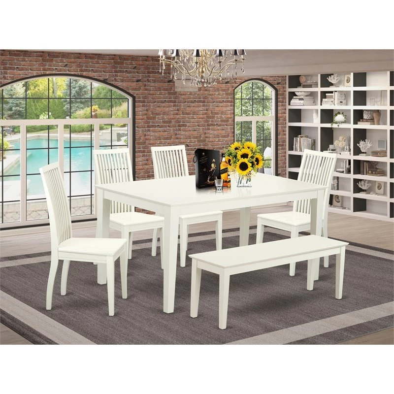 East West Furniture Capri 6-piece Wood Kitchen Table Set In Linen White - Image 2