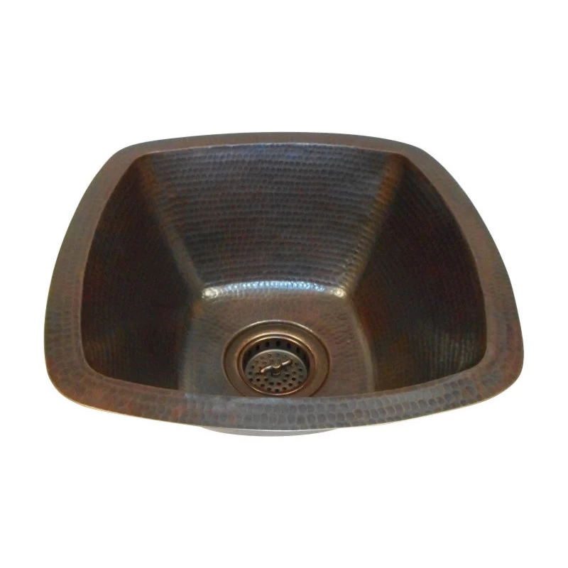 Rustic Copper Square Kitchen Bar Prep Sink With Strainer Drain