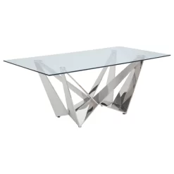 Dekel Dining Table, Clear Glass And Stainless Steel