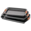Yum-O! Nonstick 3-Piece Oven Lovin' Cookie Pan Set, Gray, Orange Silicone Grips