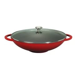 French Enameled Cast Iron Wok With Glass Lid