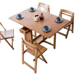 58" Rectangle Space Saving Multifunctional Solid Wood Folding Dining Table, With