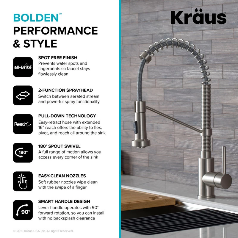 Bolden Commercial Style 2-Function Pull-Down 1-Handle 1-Hole Kitchen Faucet SFS - Image 12