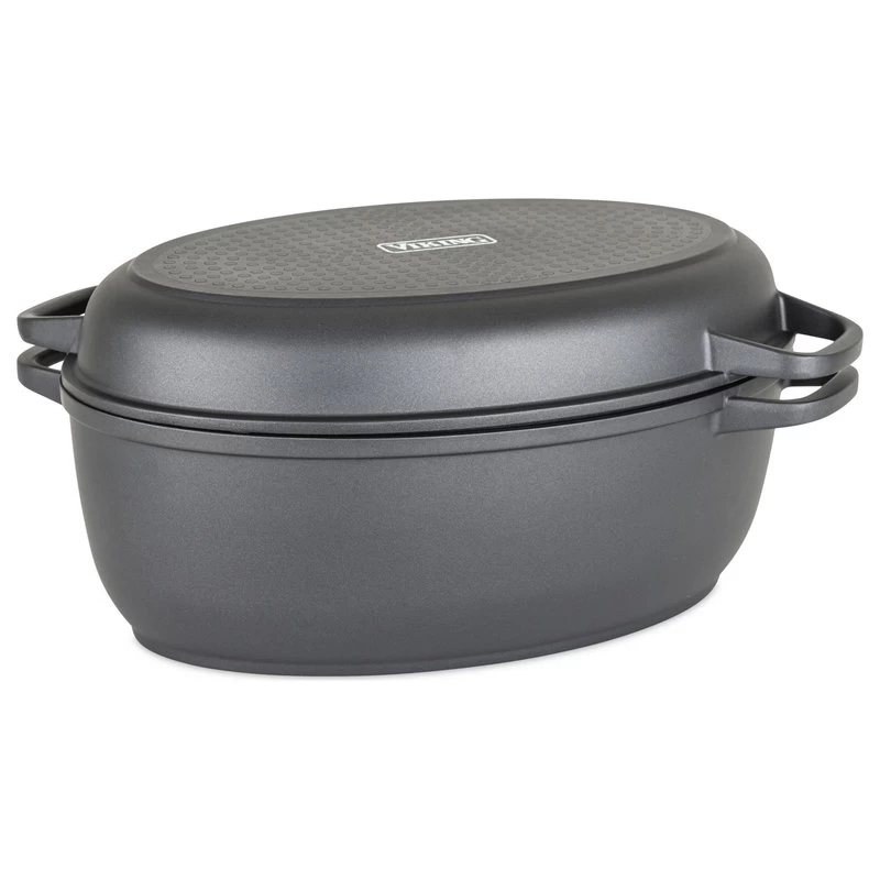 Viking 3-in-1 8.6 Qt Die Cast Oval Roaster With BONUS Glass Basting Lid - Image 2