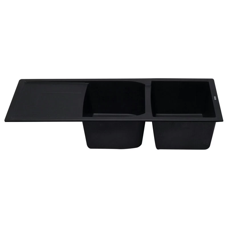 ALFI Brand Black 46" Double Bowl Granite Composite Kitchen Sink With Drainboard - Image 7