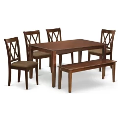 East West Furniture Capri 6-piece Wood Dining Set With Linen Seat In Mahogany