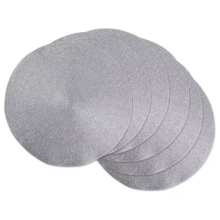 DII Metallic Silver Round Polypropylene Woven Placemat, Set Of 6