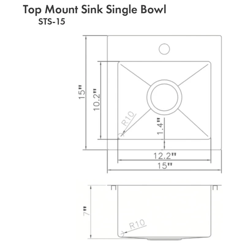 ZLINE Topmount Single Bowl Bar Kitchen Sink In Stainless Steel (STS-15) - Image 14