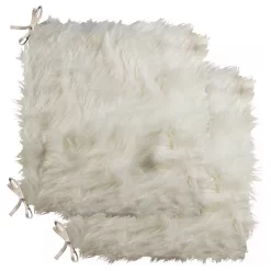 LaredoFaux Sheepskin Fur Chair Pads, 16"x16", Set Of 2, Off-White