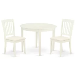 3-Piece Set, Rounded Kitchen Table, 2 Dining Chairs, White