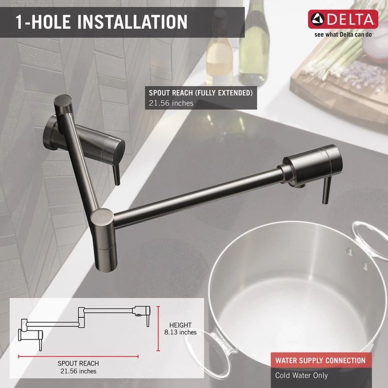 Delta Contemporary Wall Mount Pot Filler, Stainless, 1165LF-SS - Image 5