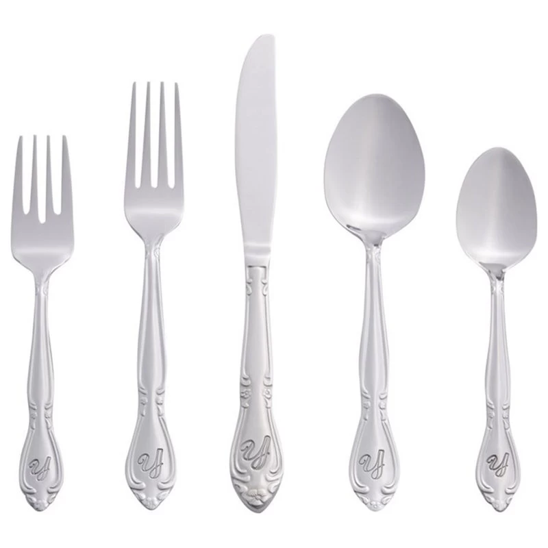 RiverRidge Home RiverRidge Rose 46-Piece Stainless Steel Letter Y Flatware Set In Silver