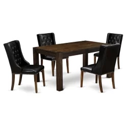 East West Furniture Celina 5-piece Wood Dining Set In Jacobean Brown/Black