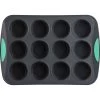 Trudeau Grey Silicone 12 Count Muffin Pan With Mint Accent
