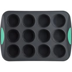 Trudeau Grey Silicone 12 Count Muffin Pan With Mint Accent