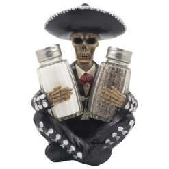 Dia De Los Muertos Mariachi Skeleton Glass Salt And Pepper Shaker 3-Piece Set