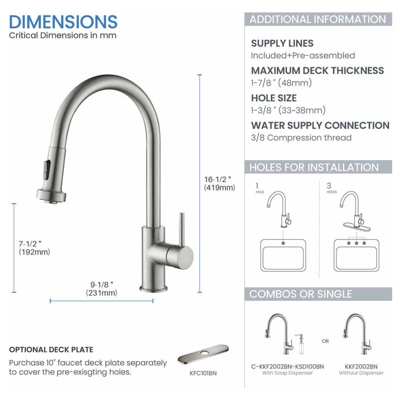 Casa Single Handle Pull Down Faucet, Brush Nickel, W/O Soap Dispenser - Image 9