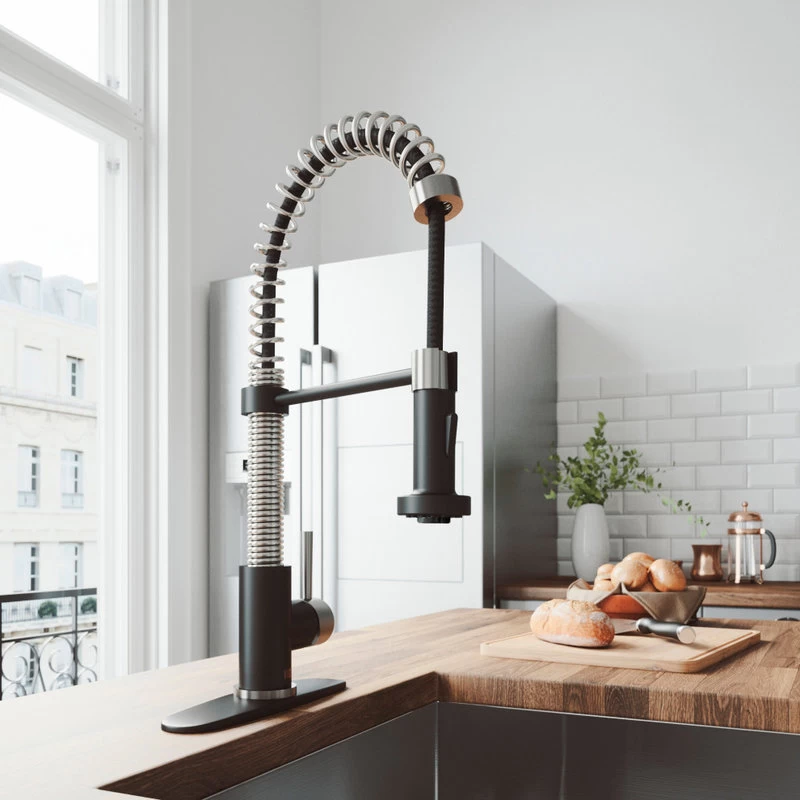 VIGO Edison Pull-Down Kitchen Faucet With Deck Plate, Stainless Steel/Matte Blac - Image 4