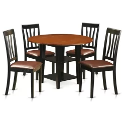 Atlin Designs 5-piece Wood Dining Set With Leather Seat In Black