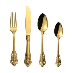 24-Piece Vintage 18K Gold Plated Stainless Steel Silverware Set, 6 Settings