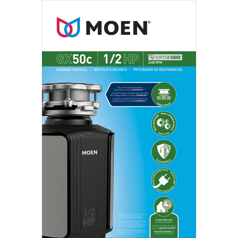 Moen GX50C GX 1/2 HP Continuous Garbage Disposal - Stainless Steel - Image 5