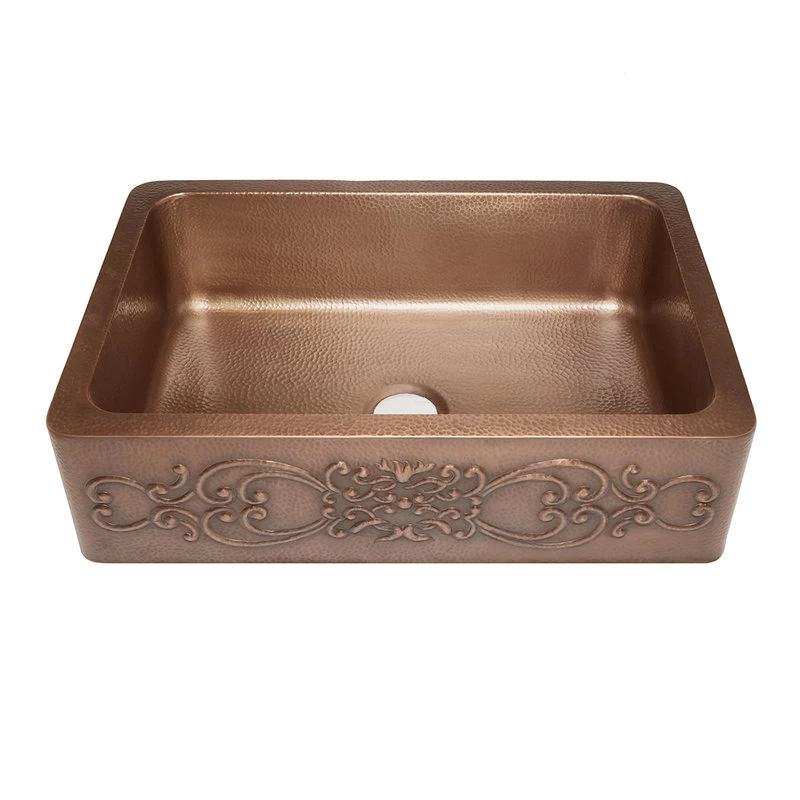 Ganku 33" Farmhouse Copper Single Bowl Kitchen Sink With Scroll - Image 2