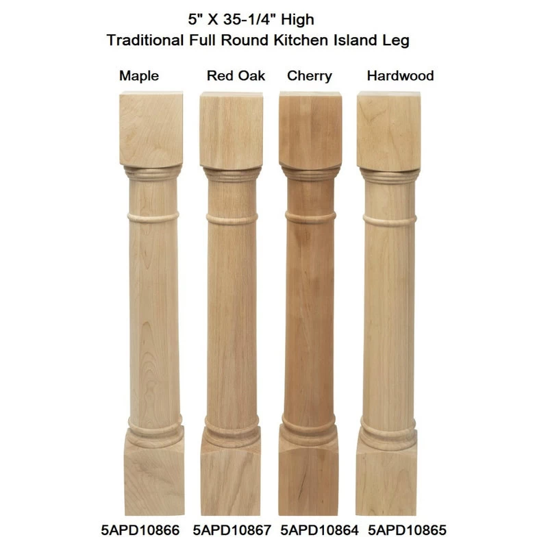 Traditional Full Round Kitchen Island Leg 35-1/4"H, Red Oak, 5" Wx5" Dx35-1/ - Image 3