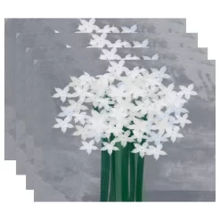 Paperwhites, Floral Print Placemat, Gray (Set Of 4), 18 X 14"