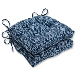 Pillow Perfect Indoor Herringbone Ink Blue Reversible Chair Pad, Set Of 2