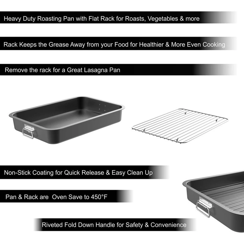 Classic Cuisine Roasting Pan Flat Rack Nonstick Oven Roaster And Removable Tray - Image 3