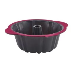 Trudeau Pro Pink And Gray Structure Silicone 10 Cup Fluted Cake Pan