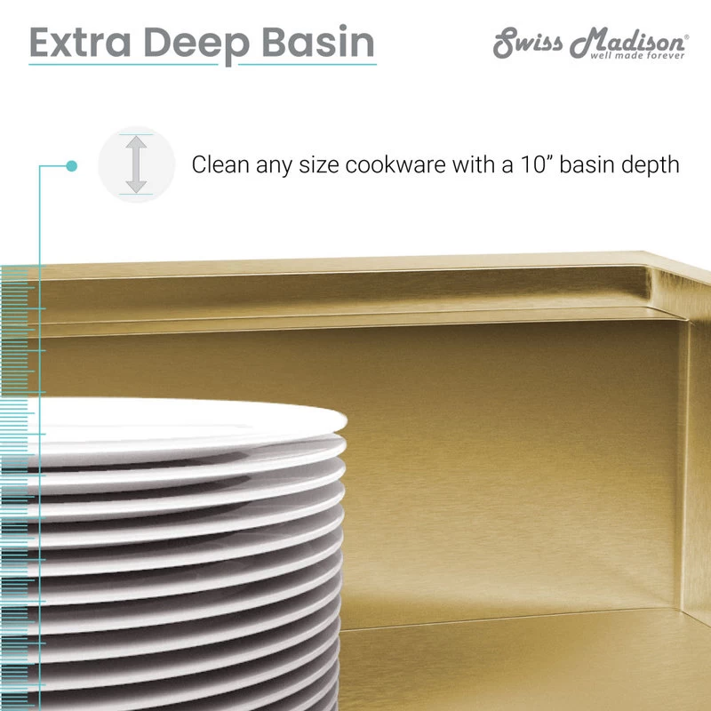 Tourner 30x19 Stainless Steel, Single Basin, Undermount Kitchen Sink, Gold - Image 13