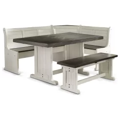 Sunny Designs Carriage House Wood Breakfast Nook Set In Off White Dark Brown