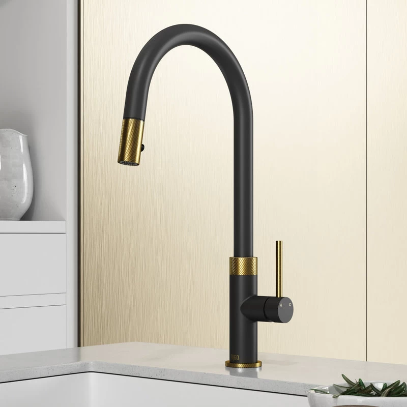 VIGO Bristol Kitchen Faucet, Matte Brushed Gold/Matte Black - Image 3