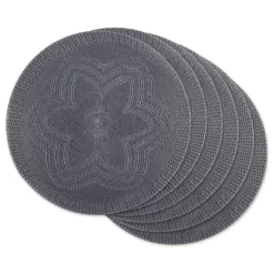 Gray Floral Pp Woven Round Placemat, Set Of 6