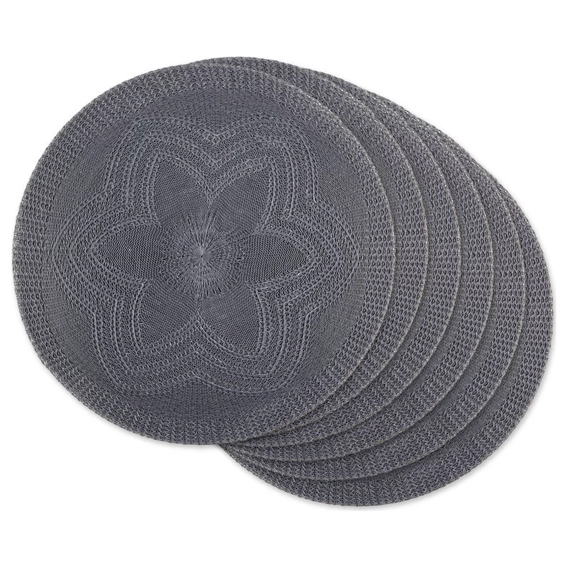 Gray Floral Pp Woven Round Placemat, Set Of 6