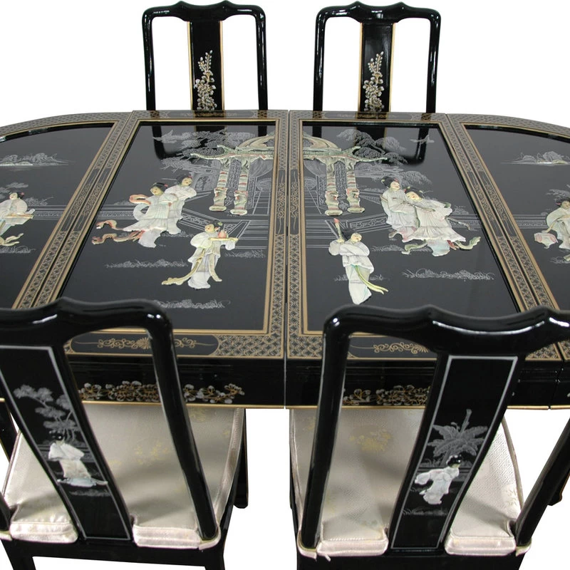 Lacquer Dining Room Set, Black Mother Of Pearl - Image 2