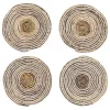 Striped White And Natural Banana Leaf Wicker Round Placemats, Set Of 4
