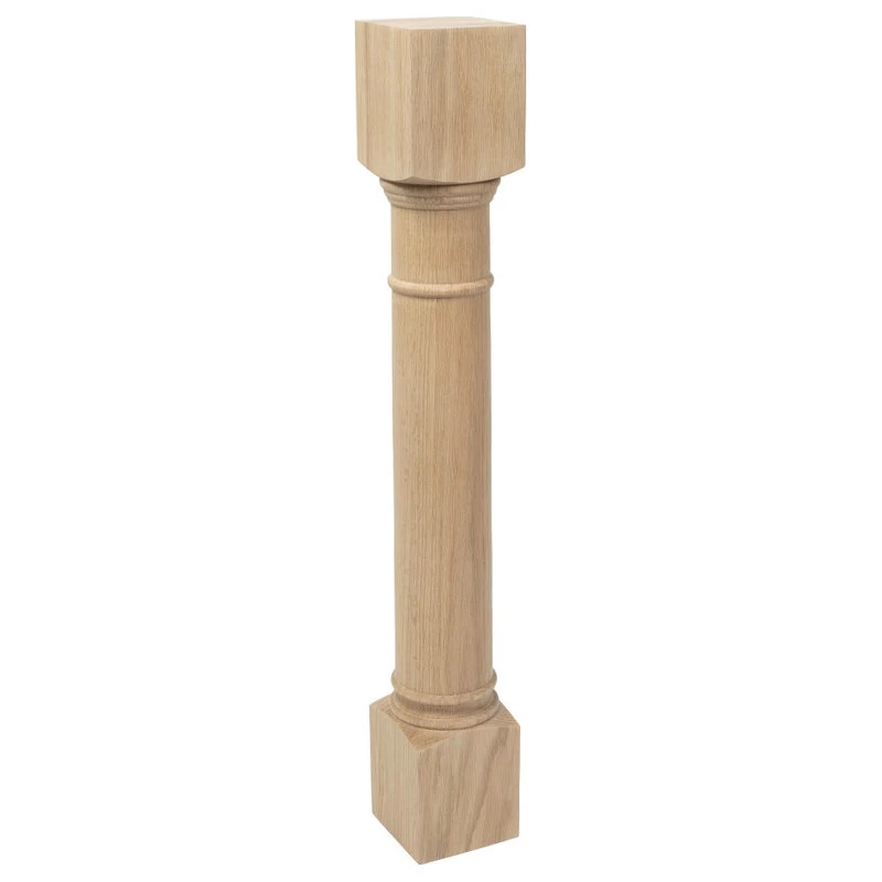 Traditional Full Round Kitchen Island Leg 35-1/4"H, Red Oak, 5" Wx5" Dx35-1/