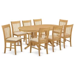 Vano9-Oak-C, 9-Piece Table And Chairs Set, Small Table And 8 Dining Chairs